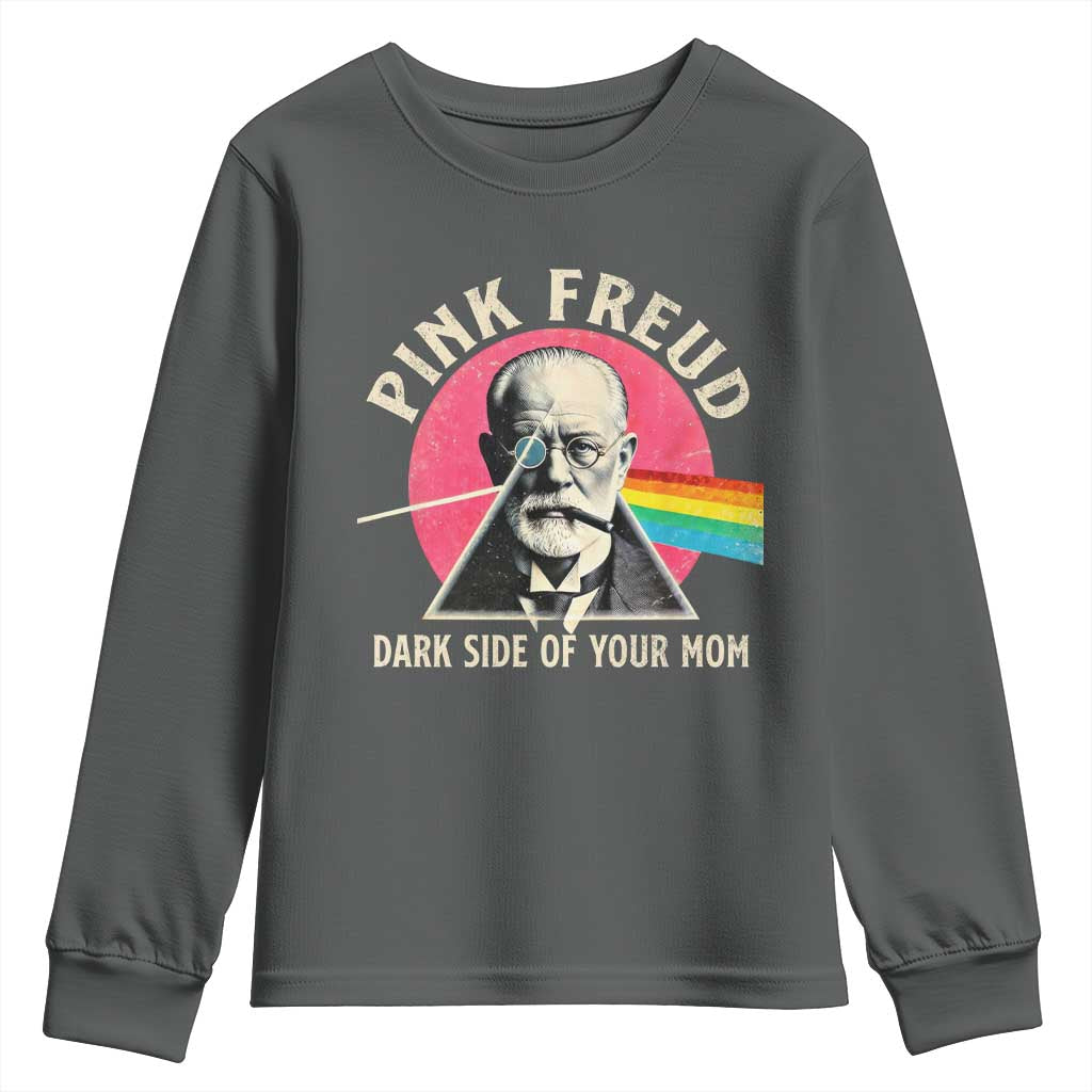 Pink Freud Dark Side Of Your Mom Youth Sweatshirt Psychoanalysis Joke TS11 Dark Heather Print Your Wear