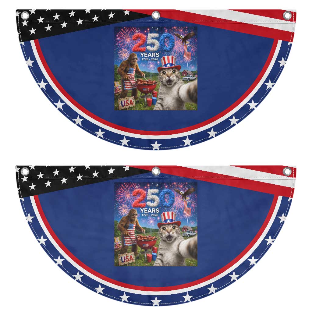 Cat Selfie with Bigfoot USA 250 Years Patriotic Fan Flag Funny 4th Of July Cat Graphic TS11 2pcs pack Classic Navy Print Your Wear