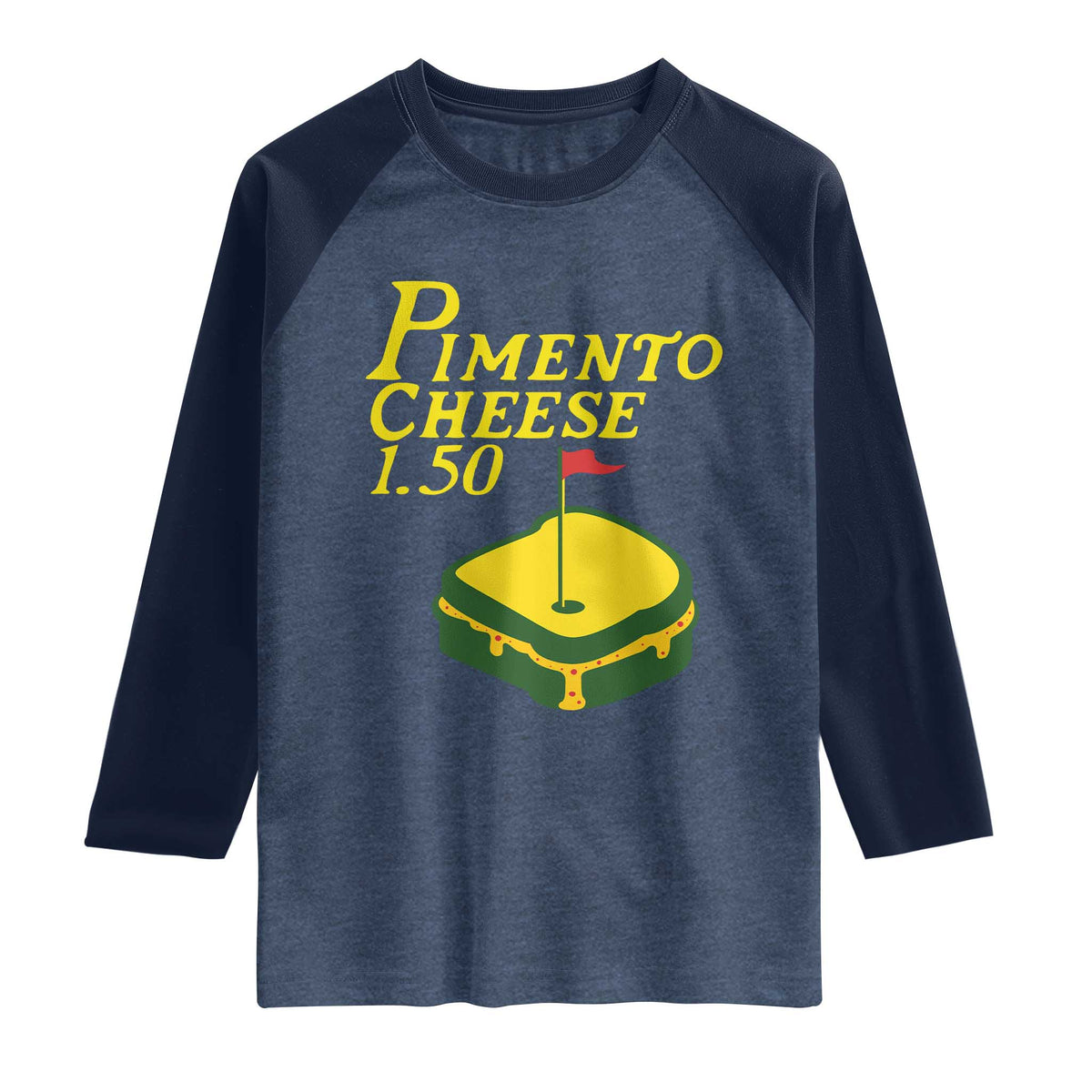 Pimento Cheese Raglan Shirt Golf Foodie Golfer Tournament TS11 Heather Denim Navy Print Your Wear