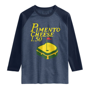 Pimento Cheese Raglan Shirt Golf Foodie Golfer Tournament TS11 Heather Denim Navy Print Your Wear