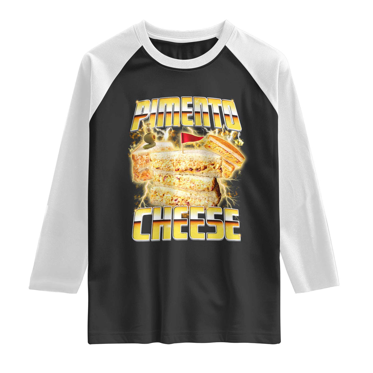 Pimento Cheese Raglan Shirt Funny Cheesemonger Cheese Lovers Bootleg Art TS11 Black White Print Your Wear