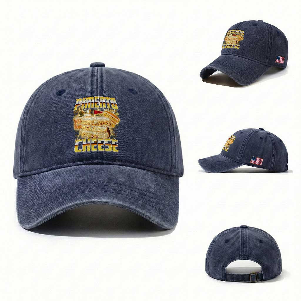 Pimento Cheese Washed Cotton Baseball Cap Funny Cheesemonger Cheese Lovers Bootleg Art TS11 Washed Cap Universal Fit Navy Print Your Wear