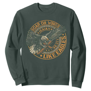 Soar On Wings Like Eagles Christian Sweatshirt Isaiah 40 31 Bible Verse TS11 Dark Forest Green Print Your Wear