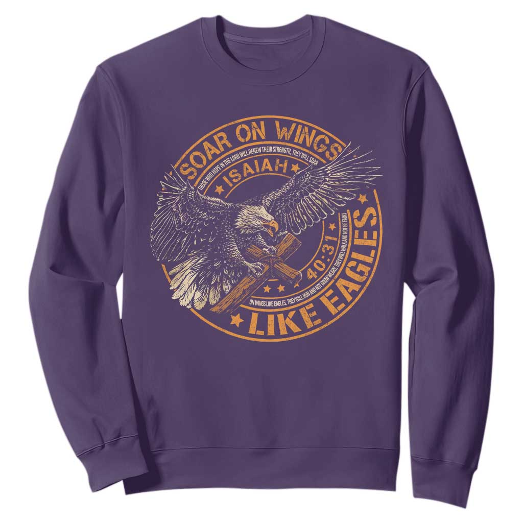 Soar On Wings Like Eagles Christian Sweatshirt Isaiah 40 31 Bible Verse TS11 Purple Print Your Wear