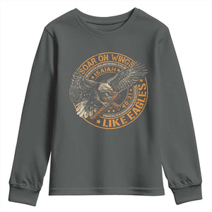 Soar On Wings Like Eagles Christian Youth Sweatshirt Isaiah 40 31 Bible Verse TS11 Dark Heather Print Your Wear