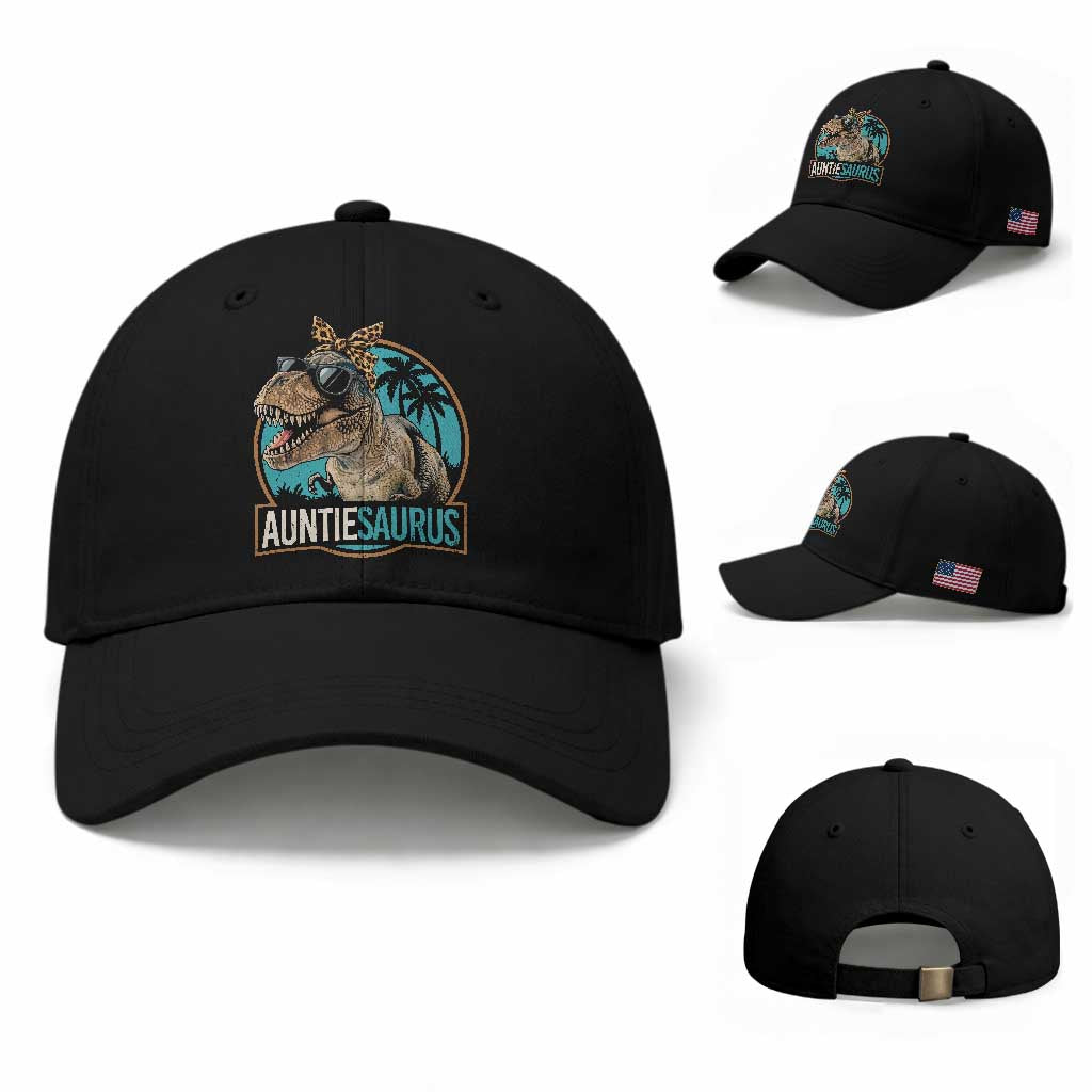 Auntiesaurus Funny Dinosaur Aunt Baseball Cap Family Matching TS11 Baseball Cap Universal Fit Black Print Your Wear