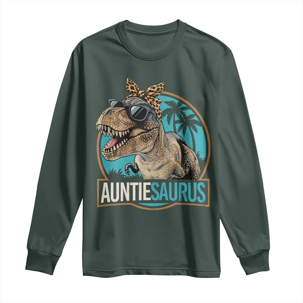 Auntiesaurus Funny Dinosaur Aunt Long Sleeve Shirt Family Matching TS11 Dark Forest Green Print Your Wear