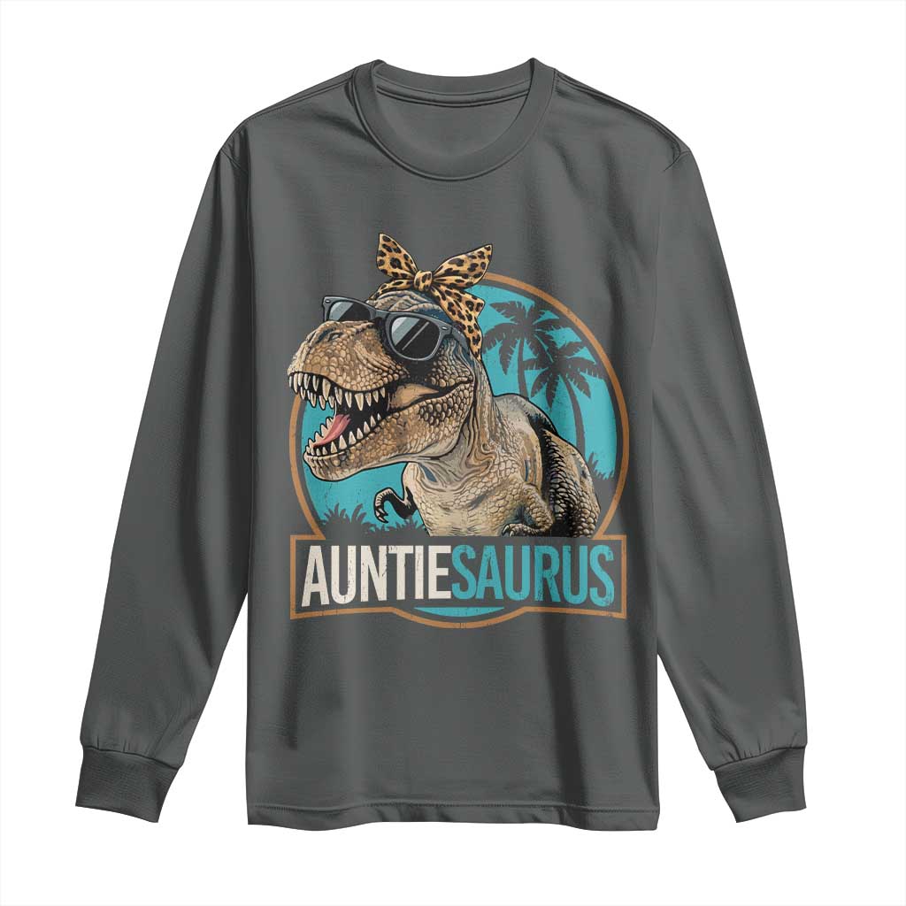 Auntiesaurus Funny Dinosaur Aunt Long Sleeve Shirt Family Matching TS11 Dark Heather Print Your Wear