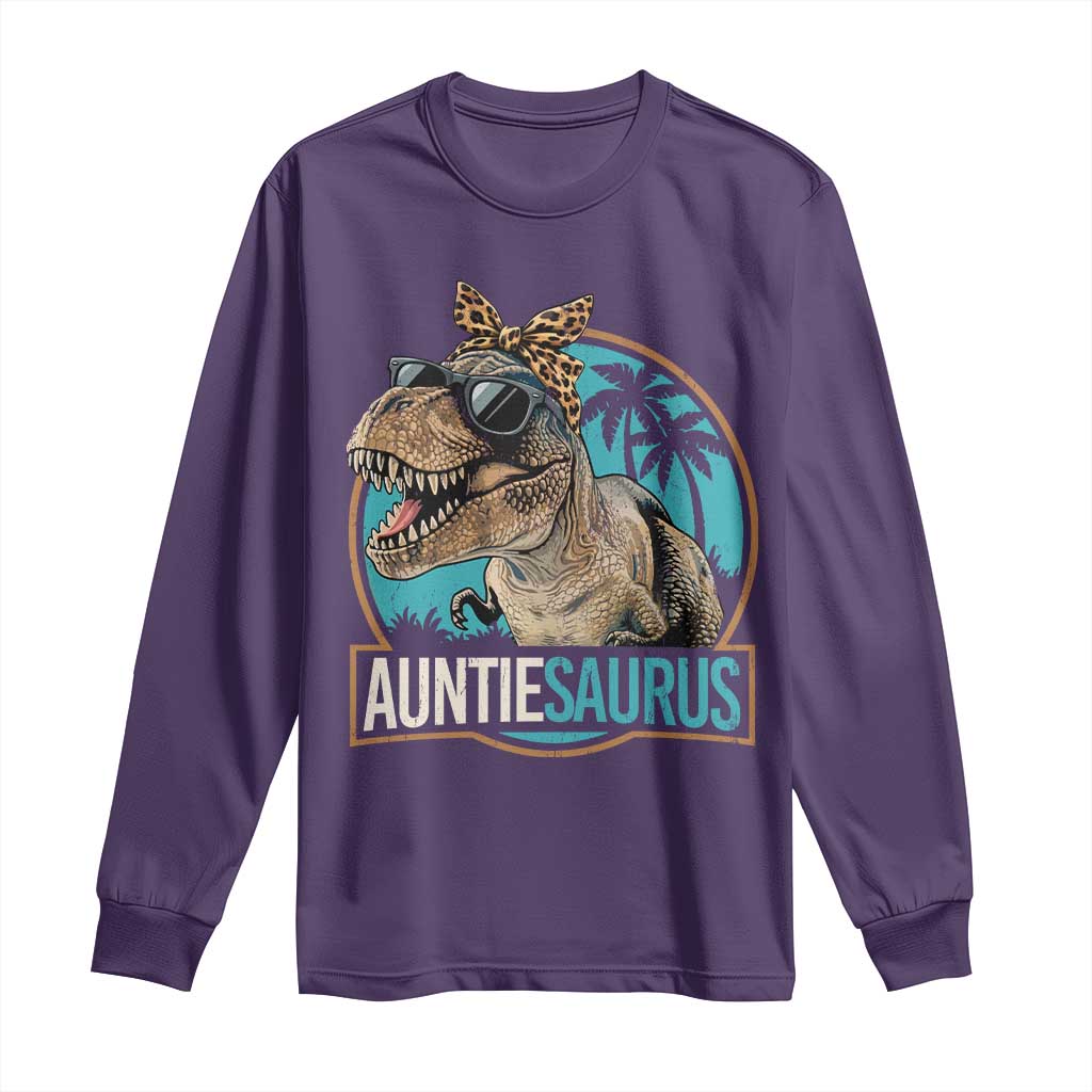 Auntiesaurus Funny Dinosaur Aunt Long Sleeve Shirt Family Matching TS11 Purple Print Your Wear