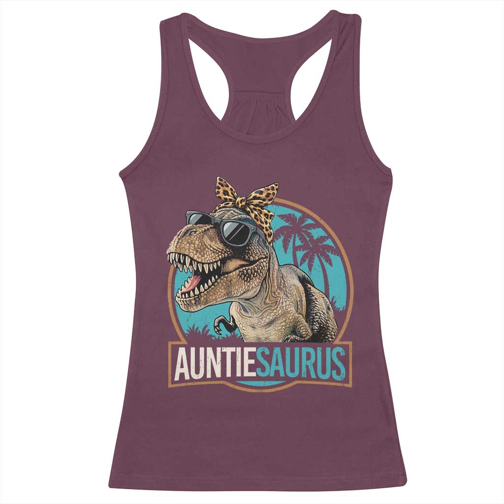 Auntiesaurus Funny Dinosaur Aunt Racerback Tank Top Family Matching TS11 Maroon Print Your Wear