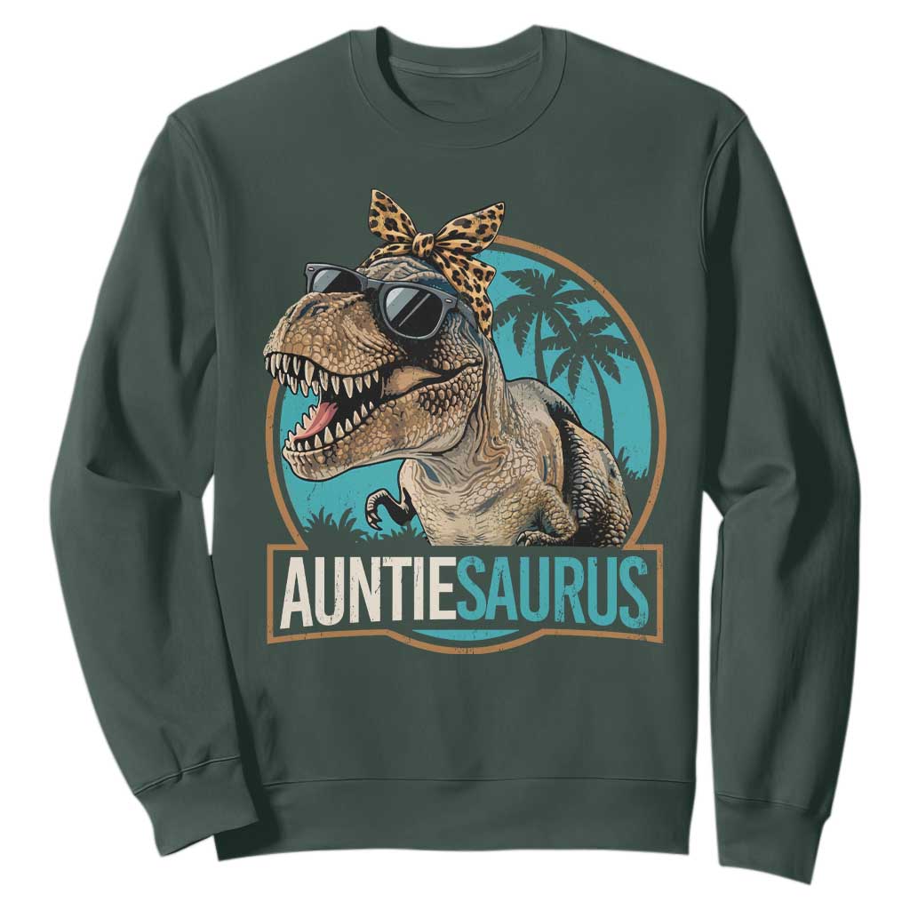 Auntiesaurus Funny Dinosaur Aunt Sweatshirt Family Matching TS11 Dark Forest Green Print Your Wear