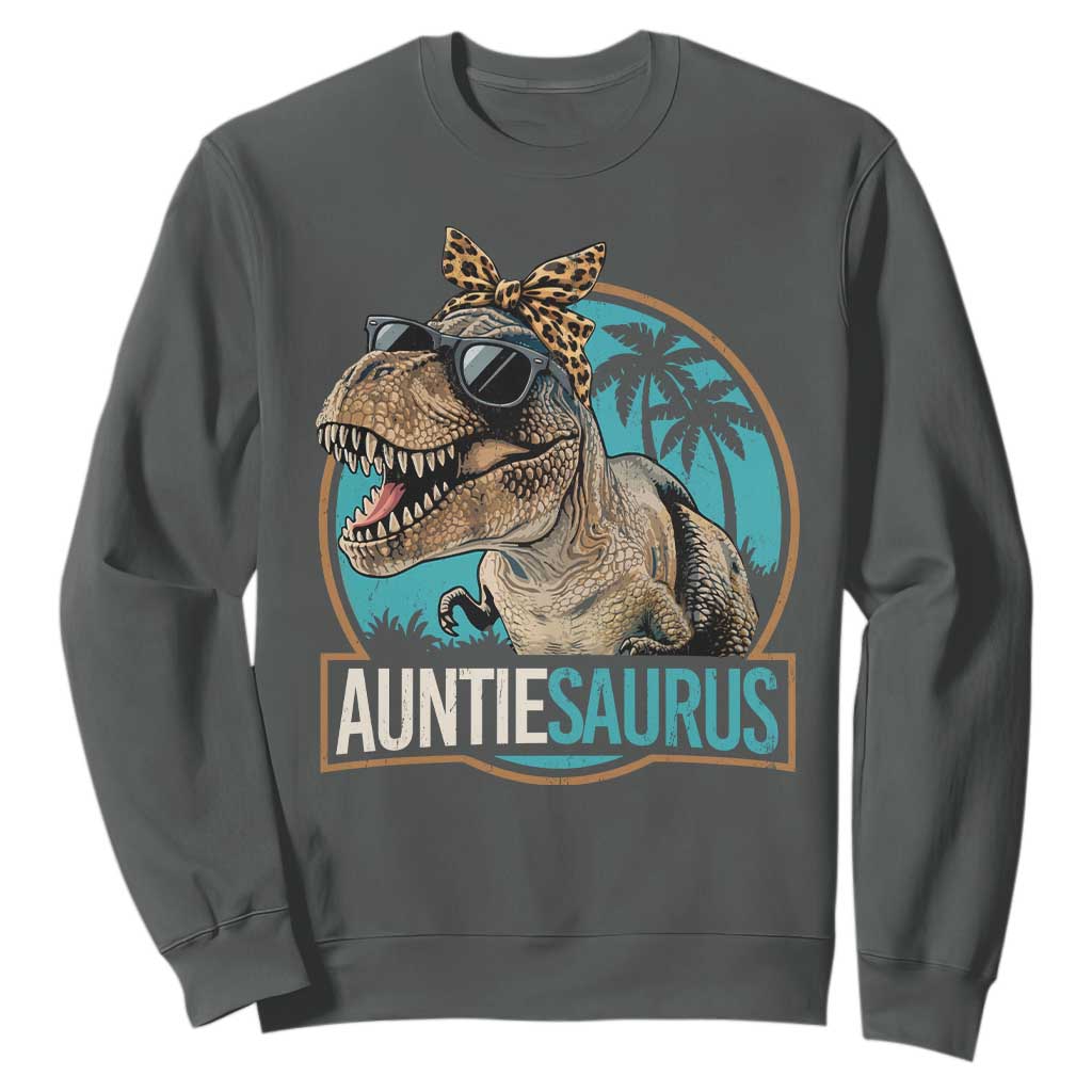 Auntiesaurus Funny Dinosaur Aunt Sweatshirt Family Matching TS11 Dark Heather Print Your Wear