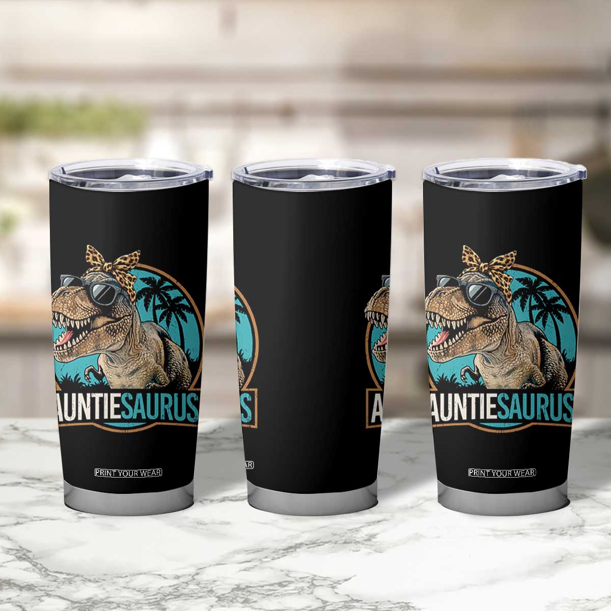 Auntiesaurus Funny Dinosaur Aunt Tumbler Cup Family Matching TS11 Print Your Wear