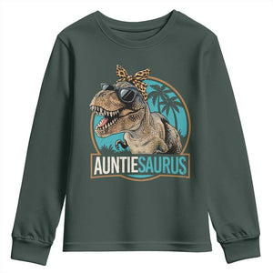 Auntiesaurus Funny Dinosaur Aunt Youth Sweatshirt Family Matching TS11 Dark Forest Green Print Your Wear