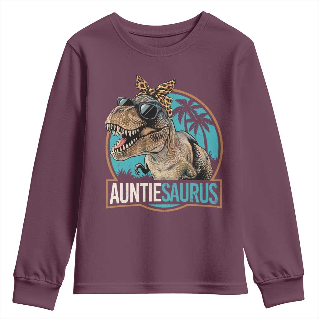 Auntiesaurus Funny Dinosaur Aunt Youth Sweatshirt Family Matching TS11 Maroon Print Your Wear