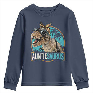 Auntiesaurus Funny Dinosaur Aunt Youth Sweatshirt Family Matching TS11 Navy Print Your Wear