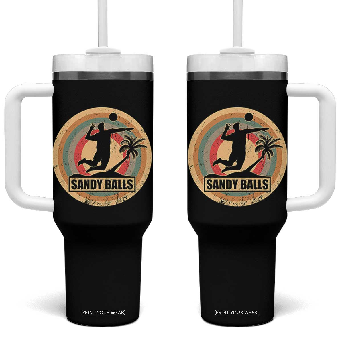 Beach Volleyball Tumbler With Handle Sandy Balls Team Player Volleyball Coach TS11 One Size: 40 oz Black Print Your Wear