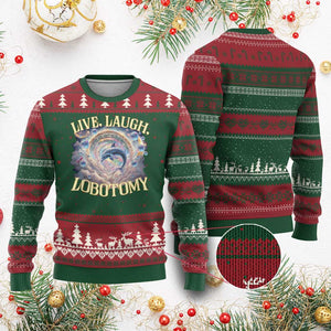 Funny Live Laugh Lobotomy Ugly Christmas Sweater Dolphin Meme Silly Unhinged Joke TS11 Red Green Print Your Wear