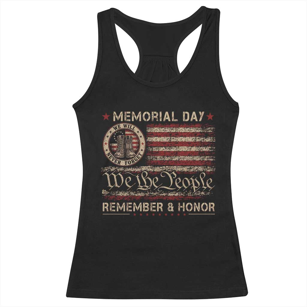 Memorial Day Racerback Tank Top Remember And Honor Red Poppy Flower Military Veteran TS11 Black Print Your Wear