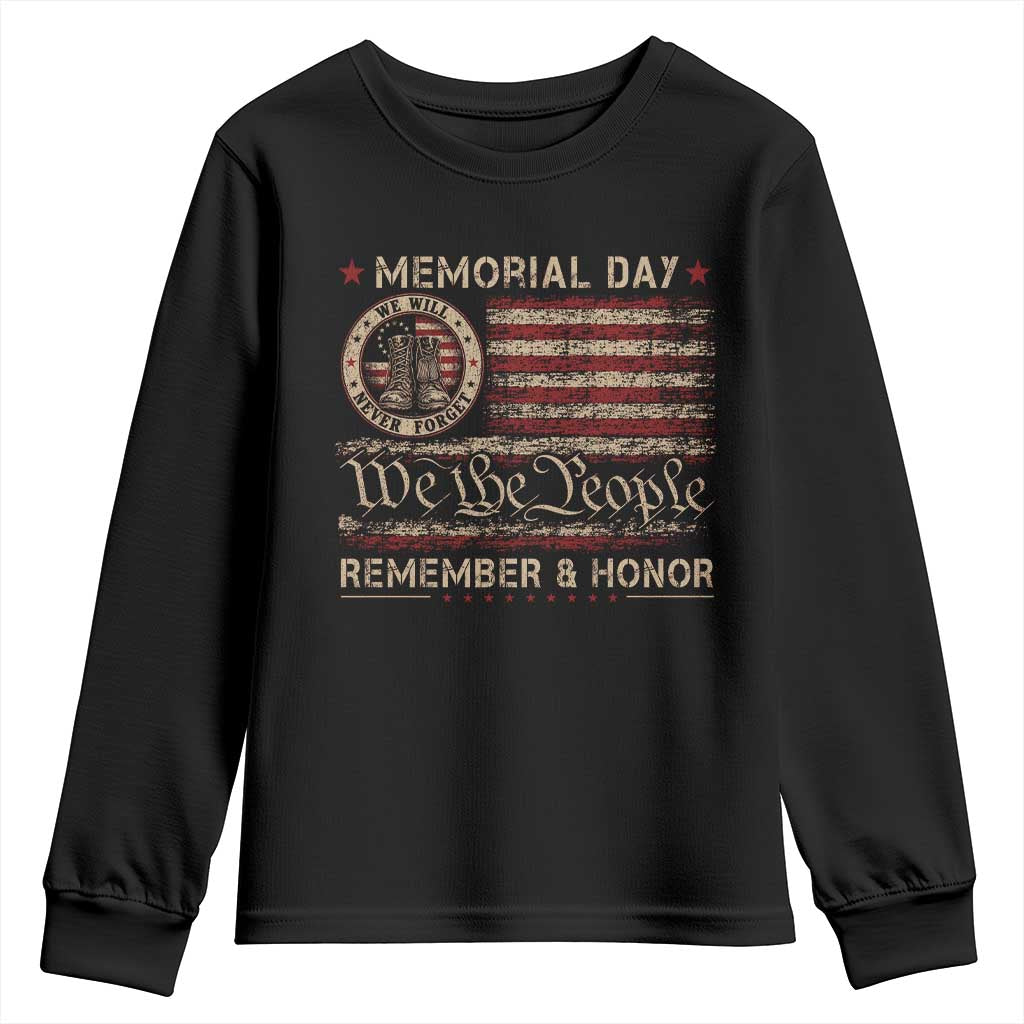 Memorial Day Youth Sweatshirt Remember And Honor Red Poppy Flower Military Veteran TS11 Black Print Your Wear