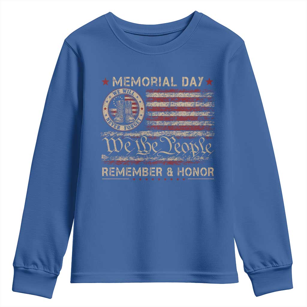 Memorial Day Youth Sweatshirt Remember And Honor Red Poppy Flower Military Veteran TS11 Royal Blue Print Your Wear