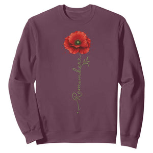 Remember Memorial Day Red Poppy Veteran Military Army Sweatshirt TS11 Maroon Print Your Wear