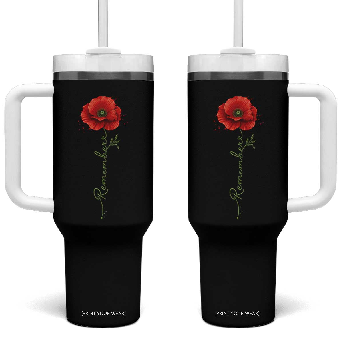 Remember Memorial Day Red Poppy Veteran Military Army Tumbler With Handle TS11 One Size: 40 oz Black Print Your Wear