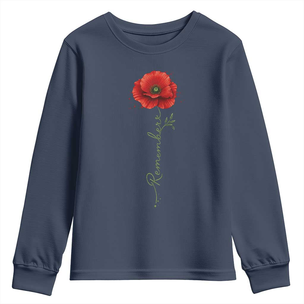 Remember Memorial Day Red Poppy Veteran Military Army Youth Sweatshirt TS11 Navy Print Your Wear