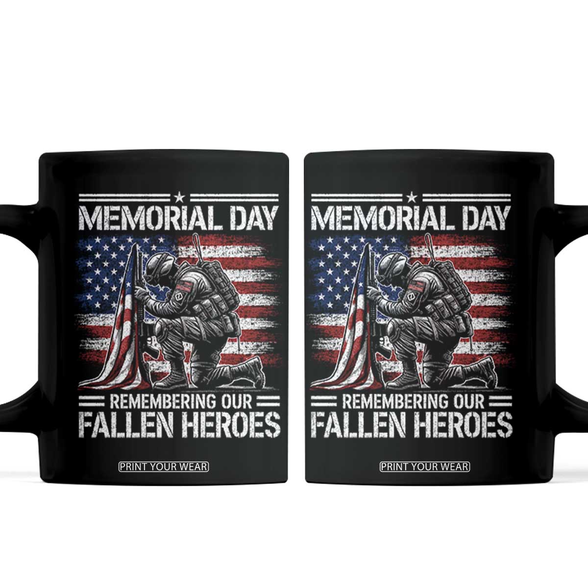 Memorial Day Coffee Mug Remembering Our Fallen Heroes Veteran Day American Flag TS11 Black Print Your Wear