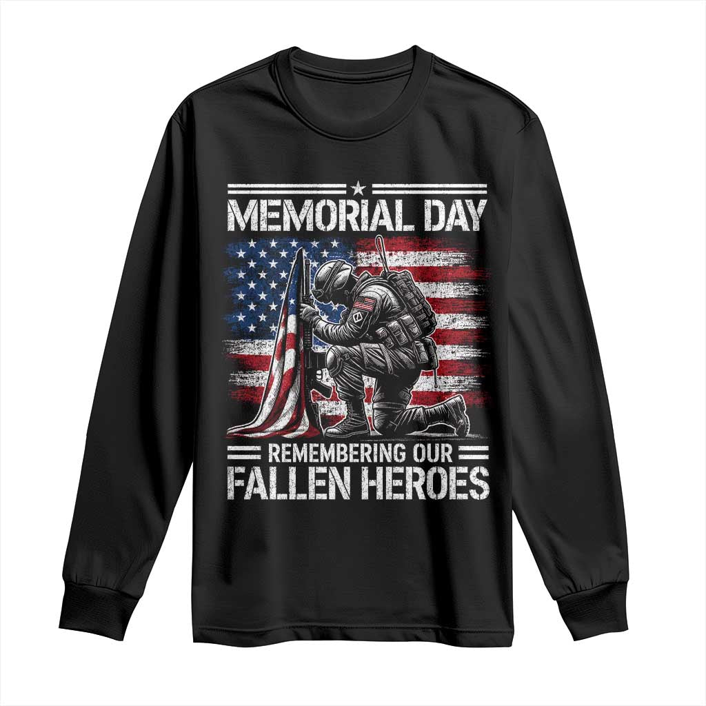 Memorial Day Long Sleeve Shirt Remembering Our Fallen Heroes Veteran Day American Flag TS11 Black Print Your Wear