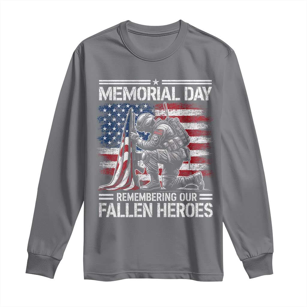 Memorial Day Long Sleeve Shirt Remembering Our Fallen Heroes Veteran Day American Flag TS11 Charcoal Print Your Wear
