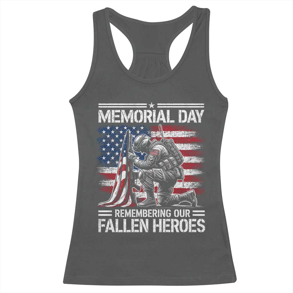 Memorial Day Racerback Tank Top Remembering Our Fallen Heroes Veteran Day American Flag TS11 Dark Heather Print Your Wear