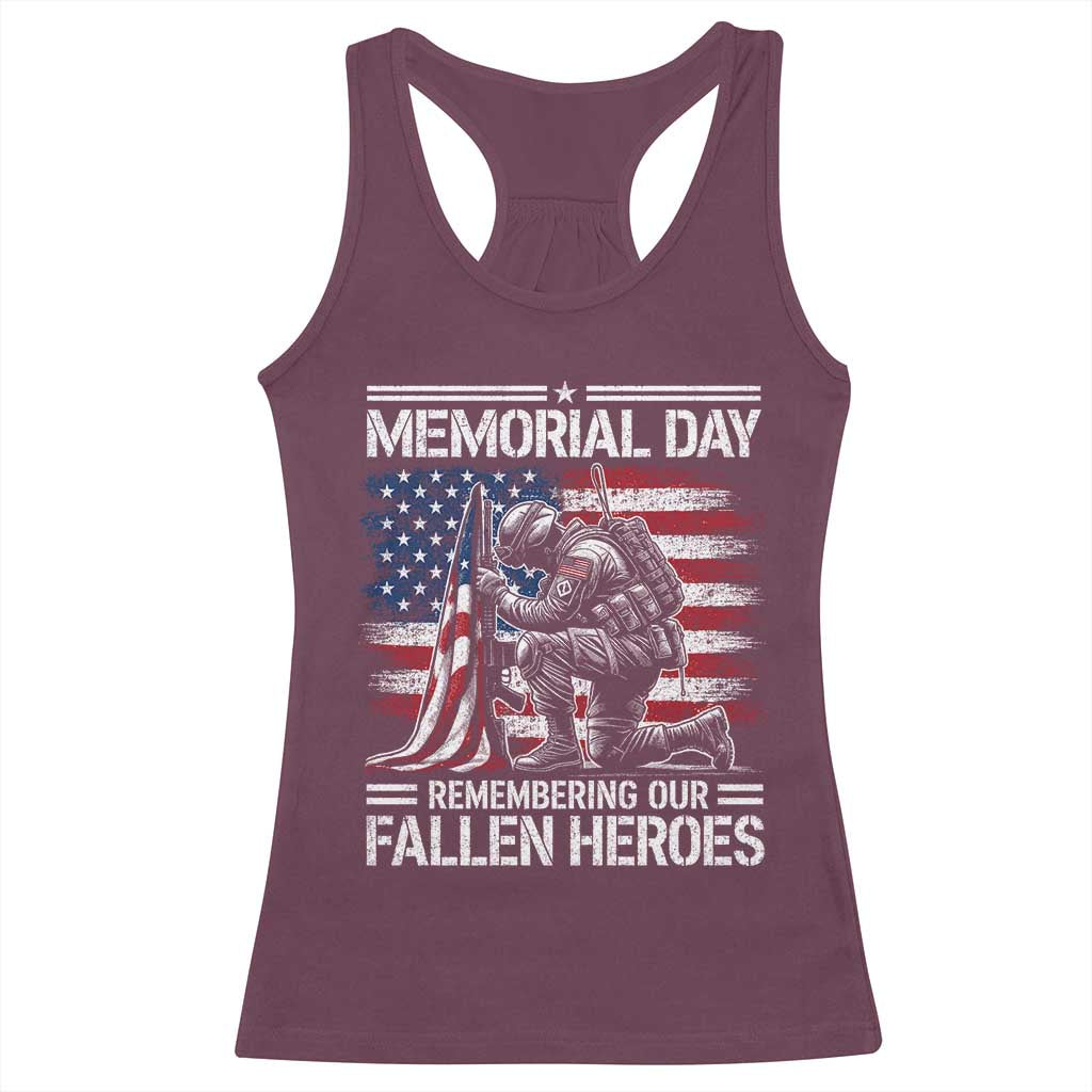 Memorial Day Racerback Tank Top Remembering Our Fallen Heroes Veteran Day American Flag TS11 Maroon Print Your Wear