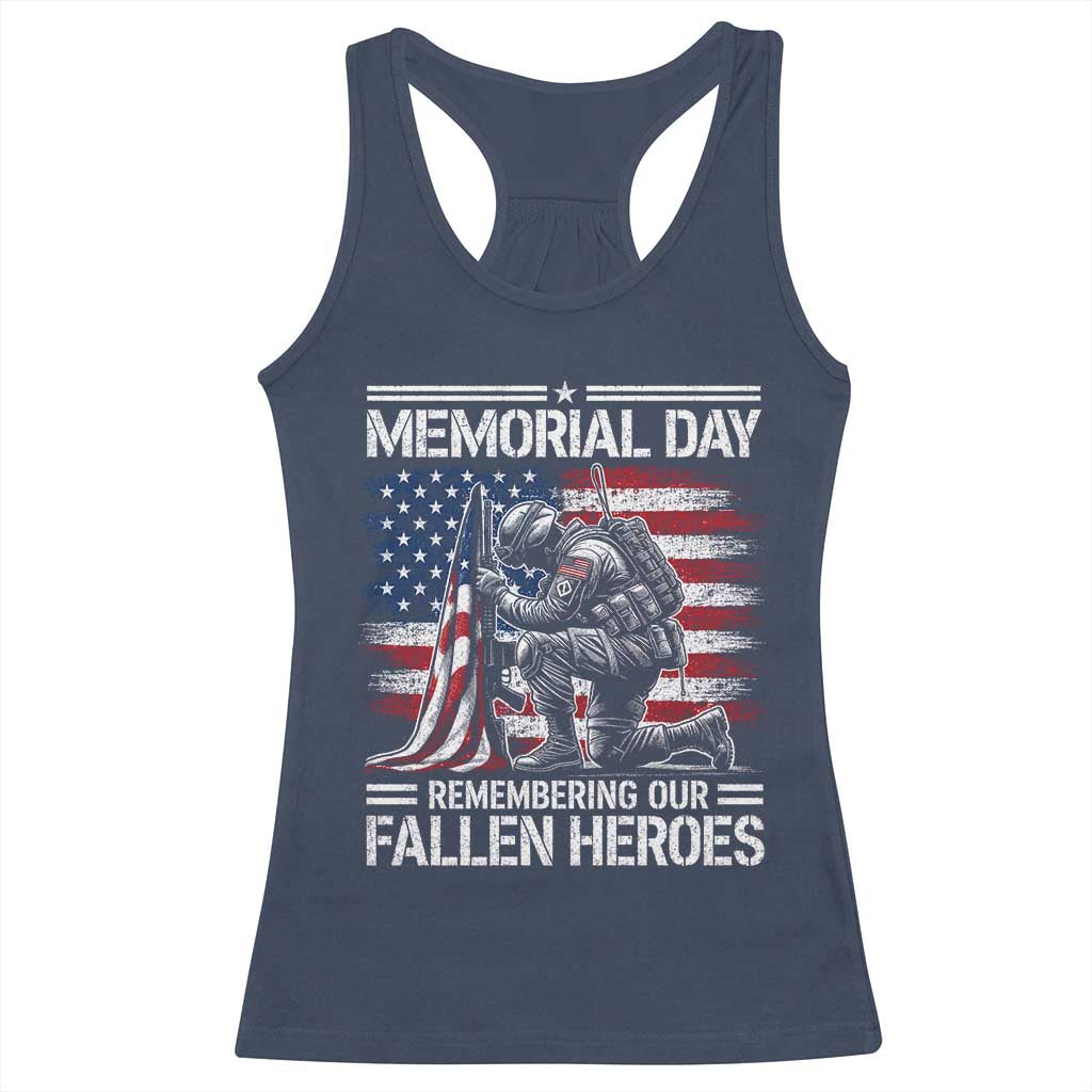 Memorial Day Racerback Tank Top Remembering Our Fallen Heroes Veteran Day American Flag TS11 Navy Print Your Wear