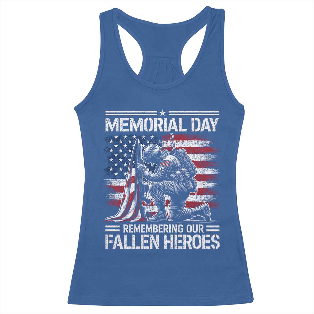 Memorial Day Racerback Tank Top Remembering Our Fallen Heroes Veteran Day American Flag TS11 Royal Blue Print Your Wear