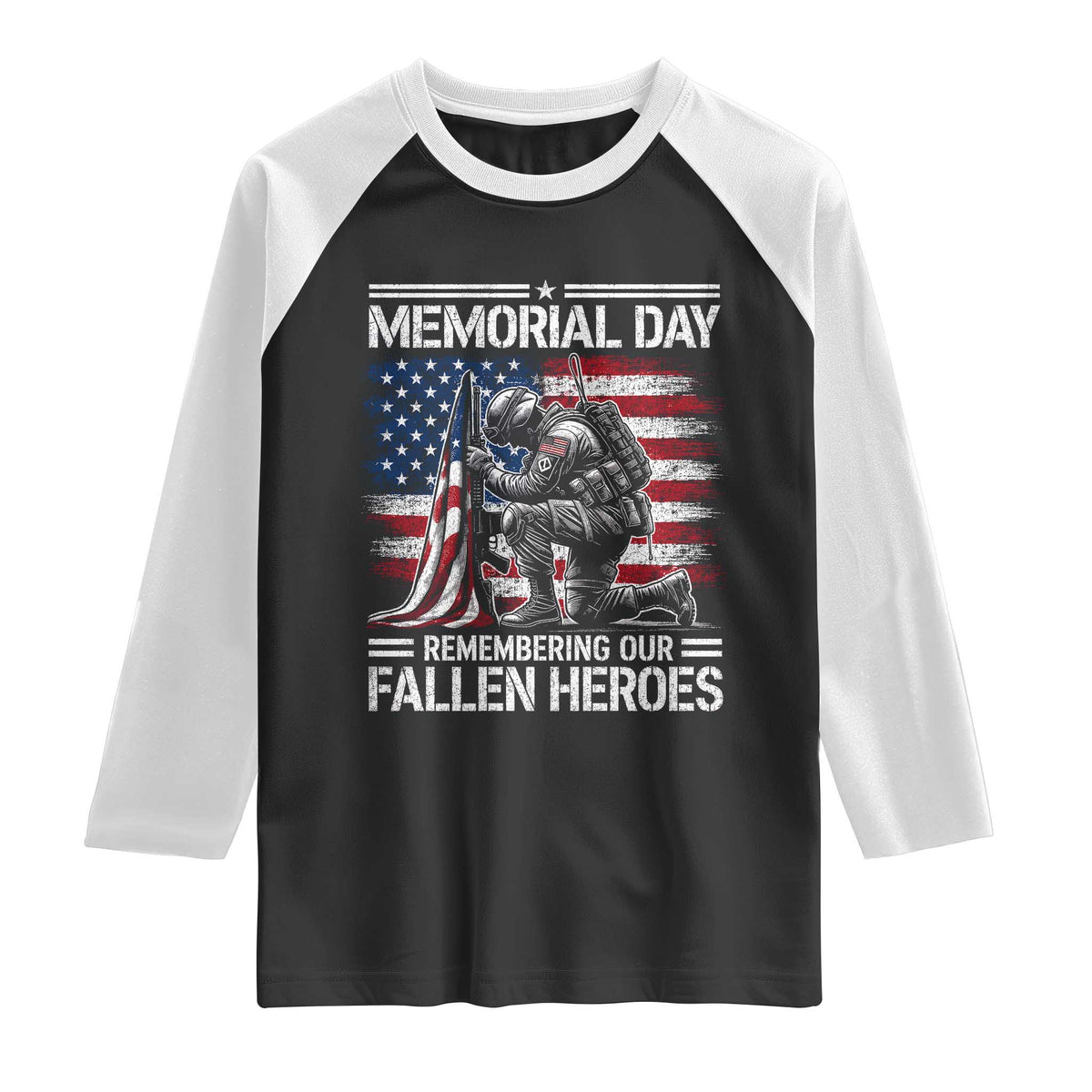 Memorial Day Raglan Shirt Remembering Our Fallen Heroes Veteran Day American Flag TS11 Black White Print Your Wear