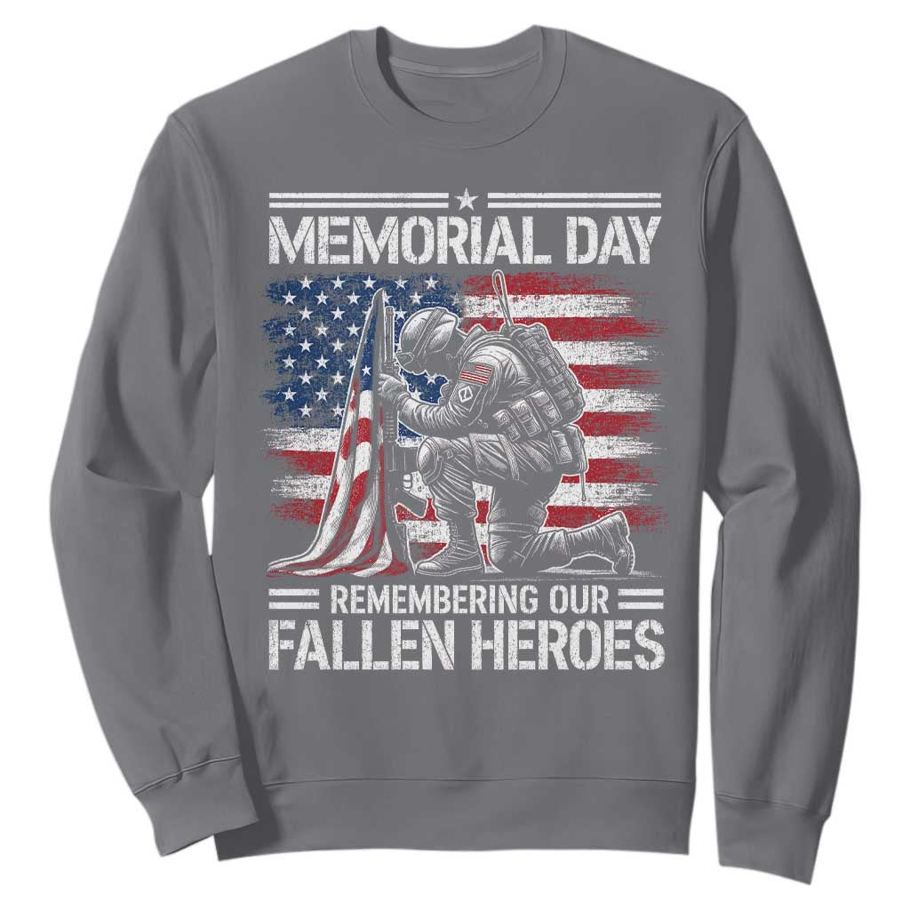 Memorial Day Sweatshirt Remembering Our Fallen Heroes Veteran Day American Flag TS11 Charcoal Print Your Wear