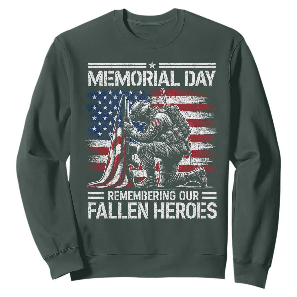 Memorial Day Sweatshirt Remembering Our Fallen Heroes Veteran Day American Flag TS11 Dark Forest Green Print Your Wear
