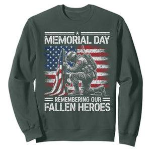 Memorial Day Sweatshirt Remembering Our Fallen Heroes Veteran Day American Flag TS11 Dark Forest Green Print Your Wear