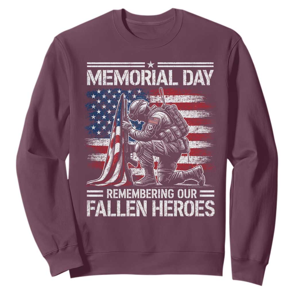 Memorial Day Sweatshirt Remembering Our Fallen Heroes Veteran Day American Flag TS11 Maroon Print Your Wear