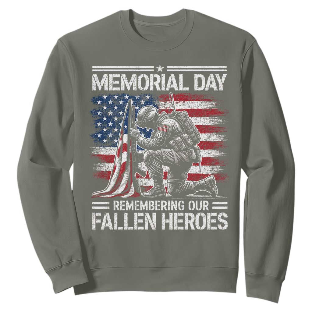 Memorial Day Sweatshirt Remembering Our Fallen Heroes Veteran Day American Flag TS11 Military Green Print Your Wear