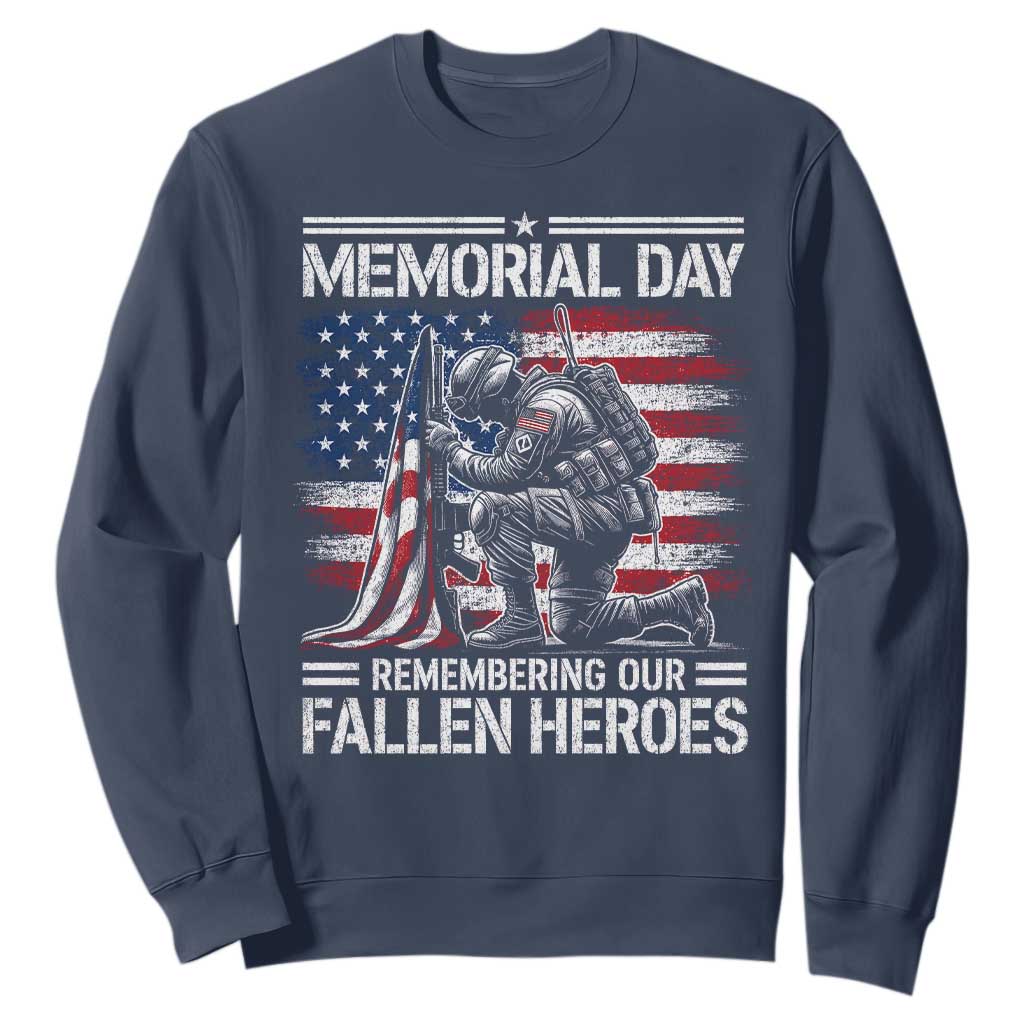 Memorial Day Sweatshirt Remembering Our Fallen Heroes Veteran Day American Flag TS11 Navy Print Your Wear