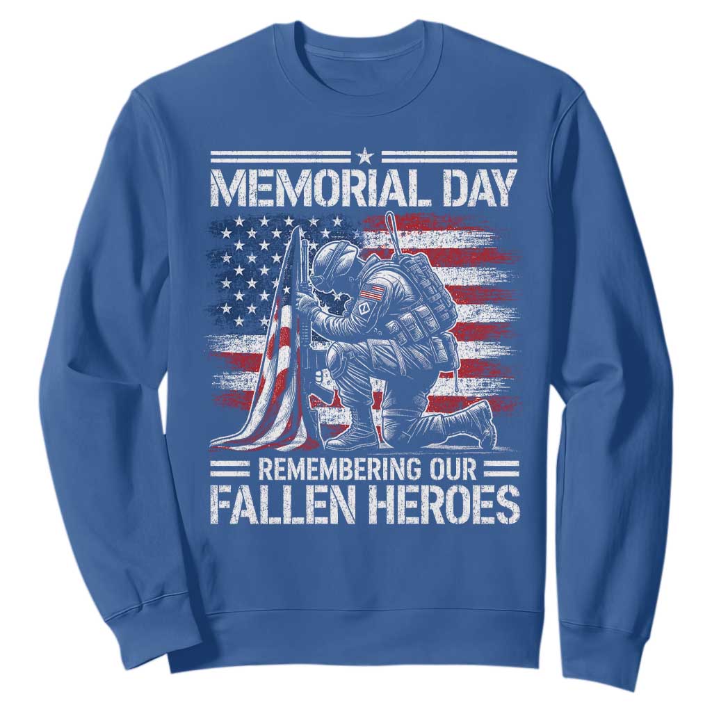 Memorial Day Sweatshirt Remembering Our Fallen Heroes Veteran Day American Flag TS11 Royal Blue Print Your Wear