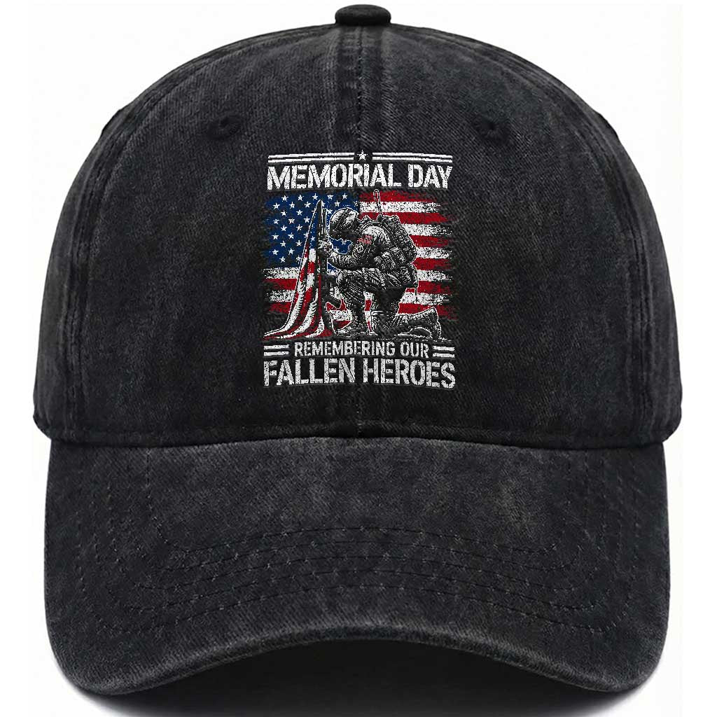 Memorial Day Washed Cotton Baseball Cap Remembering Our Fallen Heroes Veteran Day American Flag TS11 Print Your Wear