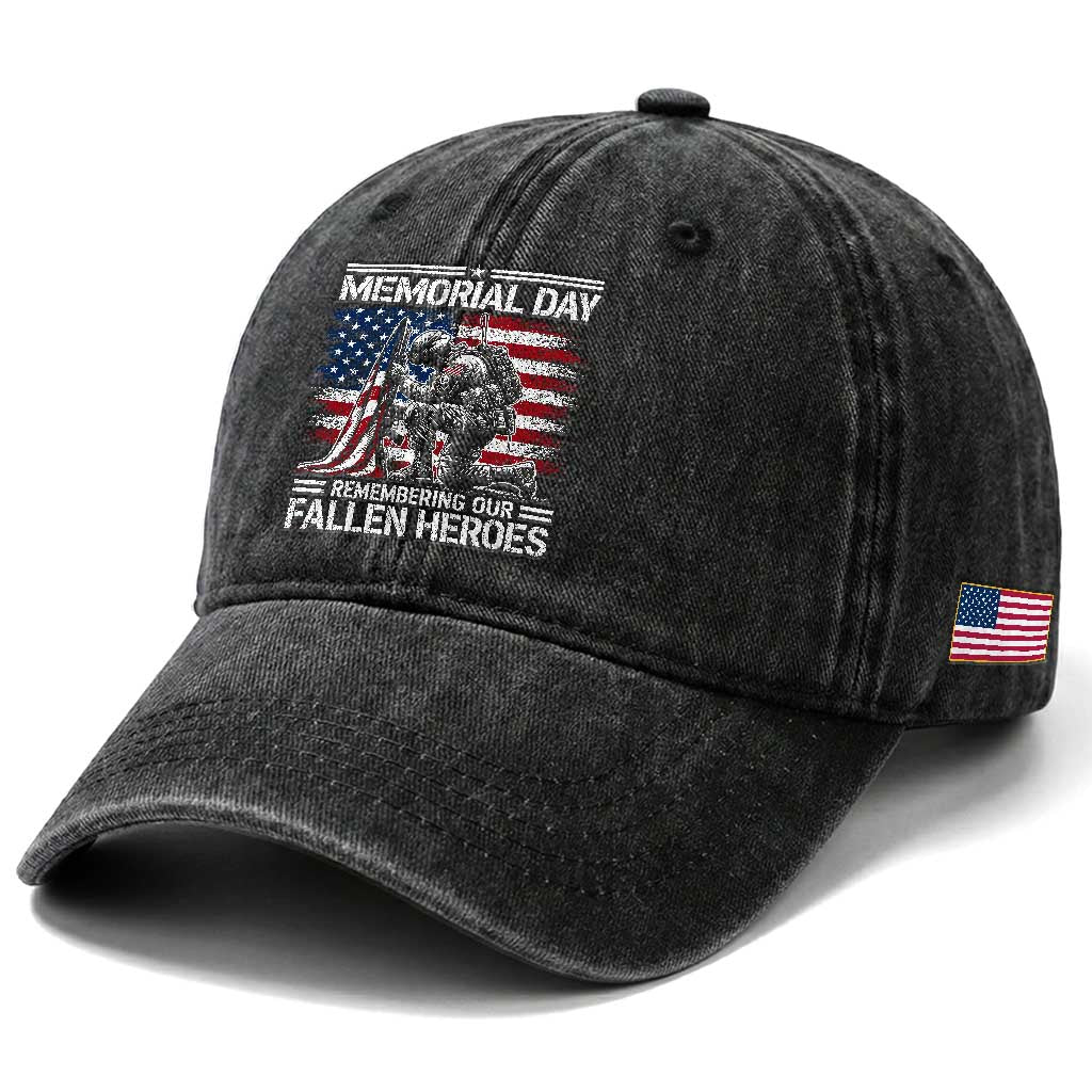 Memorial Day Washed Cotton Baseball Cap Remembering Our Fallen Heroes Veteran Day American Flag TS11 Print Your Wear