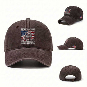 Memorial Day Washed Cotton Baseball Cap Remembering Our Fallen Heroes Veteran Day American Flag TS11 Washed Cap Universal Fit Dark Brown Print Your Wear