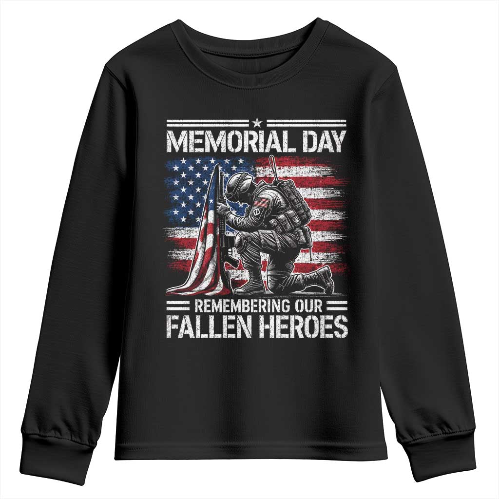 Memorial Day Youth Sweatshirt Remembering Our Fallen Heroes Veteran Day American Flag TS11 Black Print Your Wear