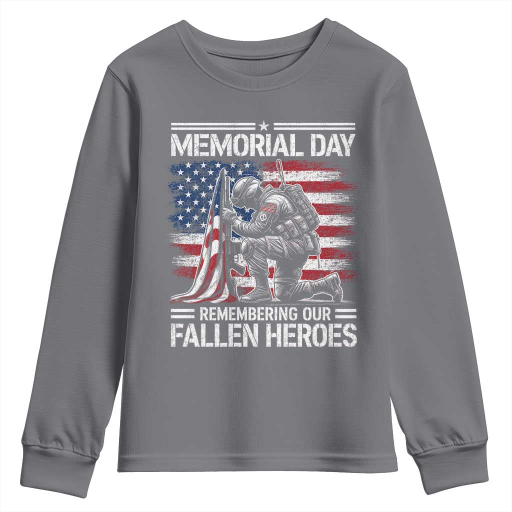 Memorial Day Youth Sweatshirt Remembering Our Fallen Heroes Veteran Day American Flag TS11 Charcoal Print Your Wear