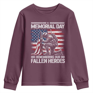 Memorial Day Youth Sweatshirt Remembering Our Fallen Heroes Veteran Day American Flag TS11 Maroon Print Your Wear
