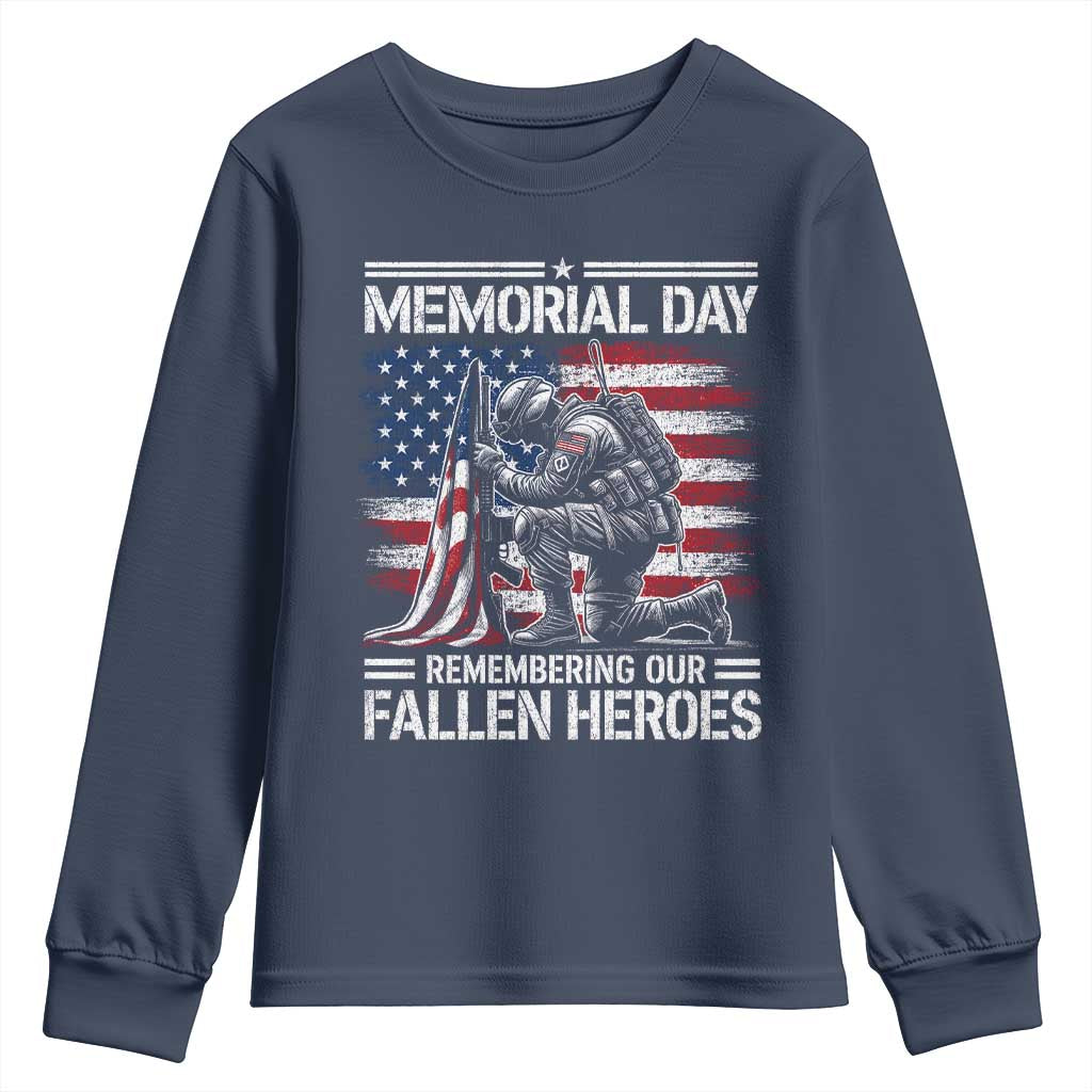 Memorial Day Youth Sweatshirt Remembering Our Fallen Heroes Veteran Day American Flag TS11 Navy Print Your Wear